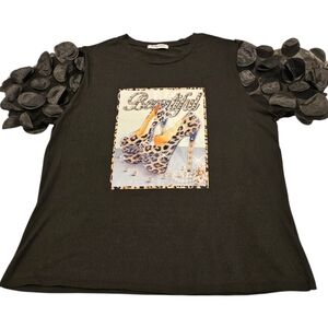 Ko Ko Ailis Stylish Black High Heels With Beads Stones Top Sleeve Design 3X NWOT